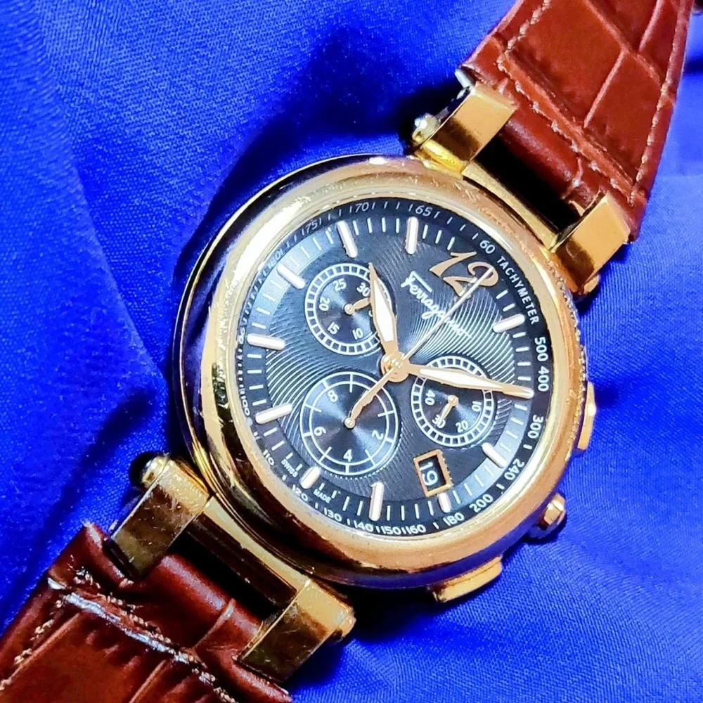 Salvatore Ferragamo F13 Firenze Idillio 45mm Gold Tone Swiss Made Men's Watch